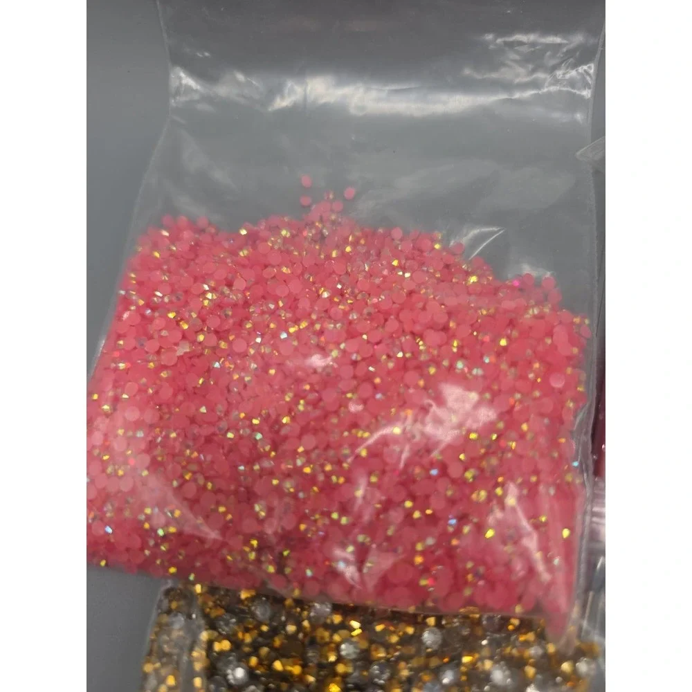 Rhinestone Gem Craft Kit Dotting Tools Pink Gold Crystals Nail Art DIY Bling